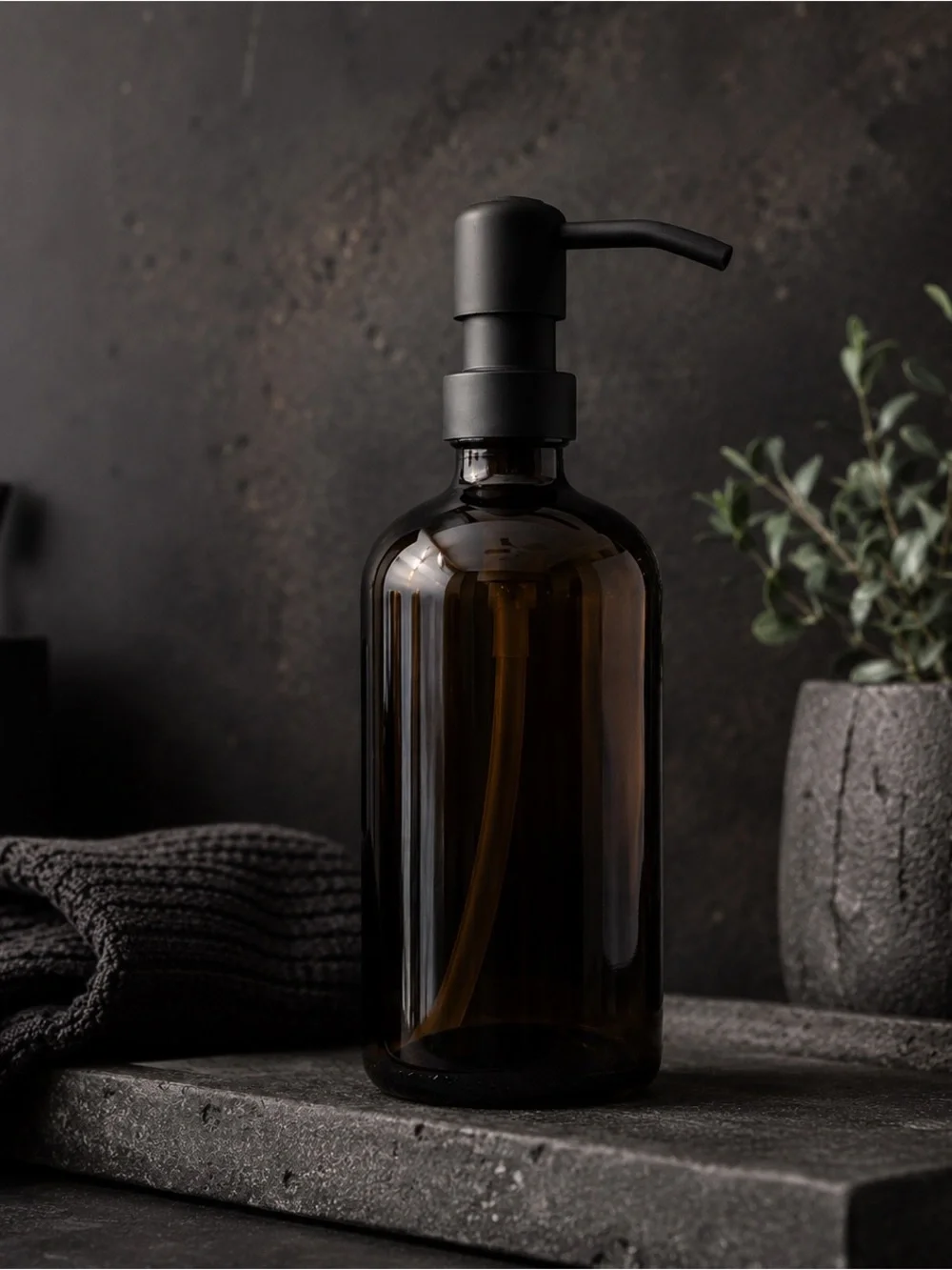 🖤SET OF 2: 16 OZ. GLASS SOAP DISPENSER W/ METAL PUMP (AMBER GLASS/BLACK P…